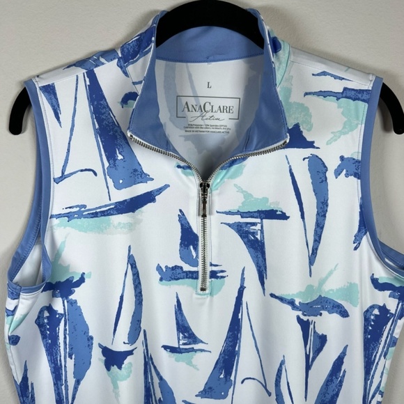 Ana Clare Active Women's Sleeveless Sailboat Dress White Blue Mini 1/4 Zip Large - Picture 3 of 9